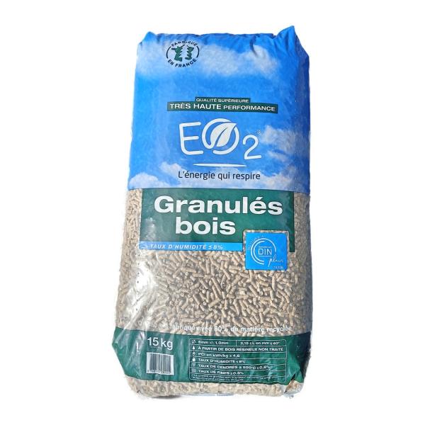 granulés de bois 100% résineux eo2 dinplus sac 15kg Granulés de bois 100% résineux - EO2 DINplus - SAC 15kg